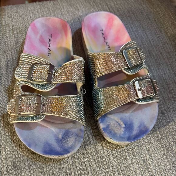 Tahari Kids' beautiful Tie-Dye Sandals with Rhinestone and Buckles size 3 - Picture 3 of 4